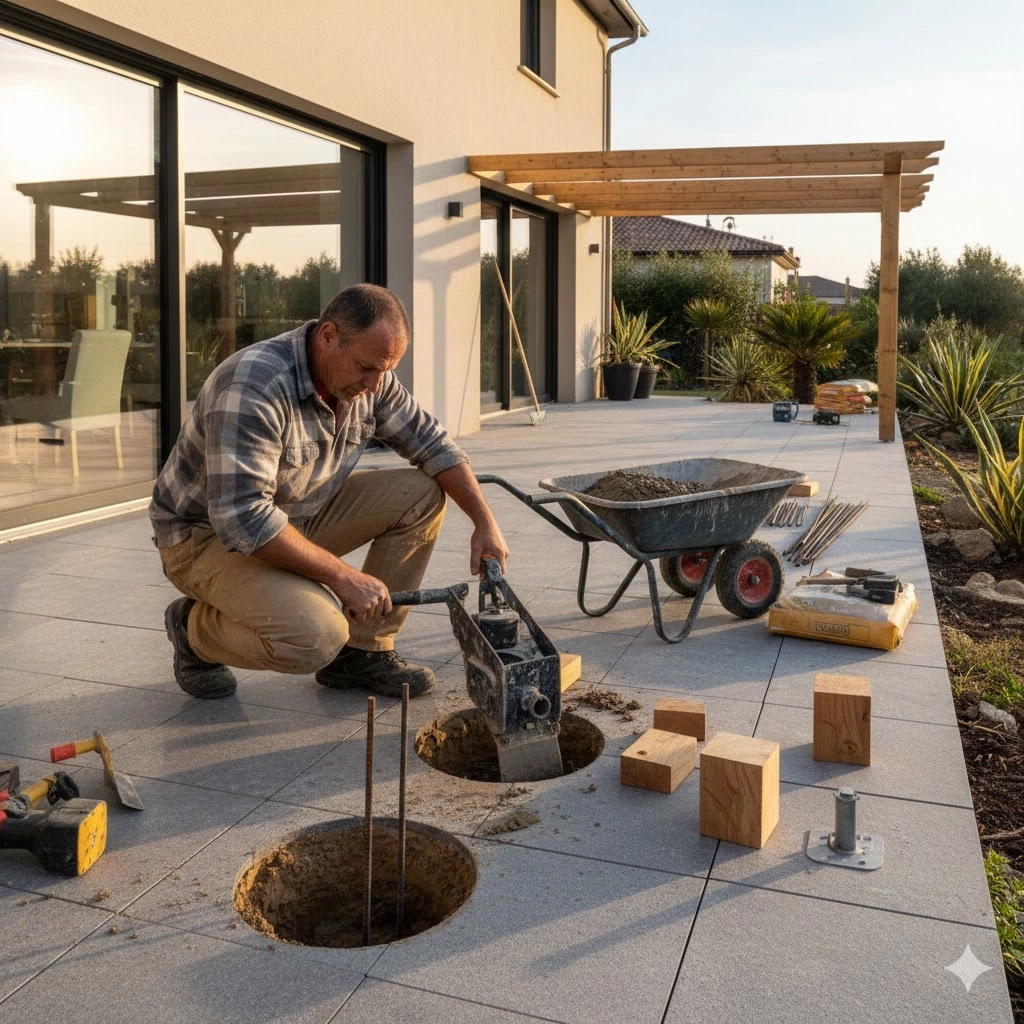 Fondation pour montage d'une pergola - omniservici paysagisme