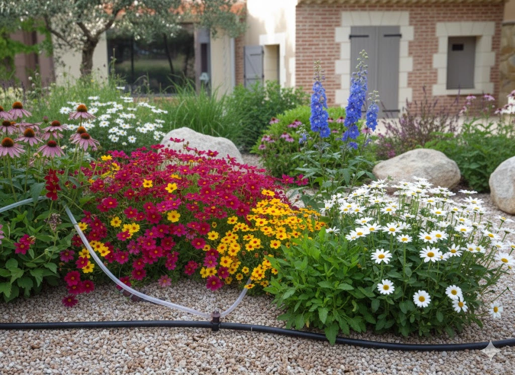 Jardin biologique goutte à goutte - omniservici paysagiste