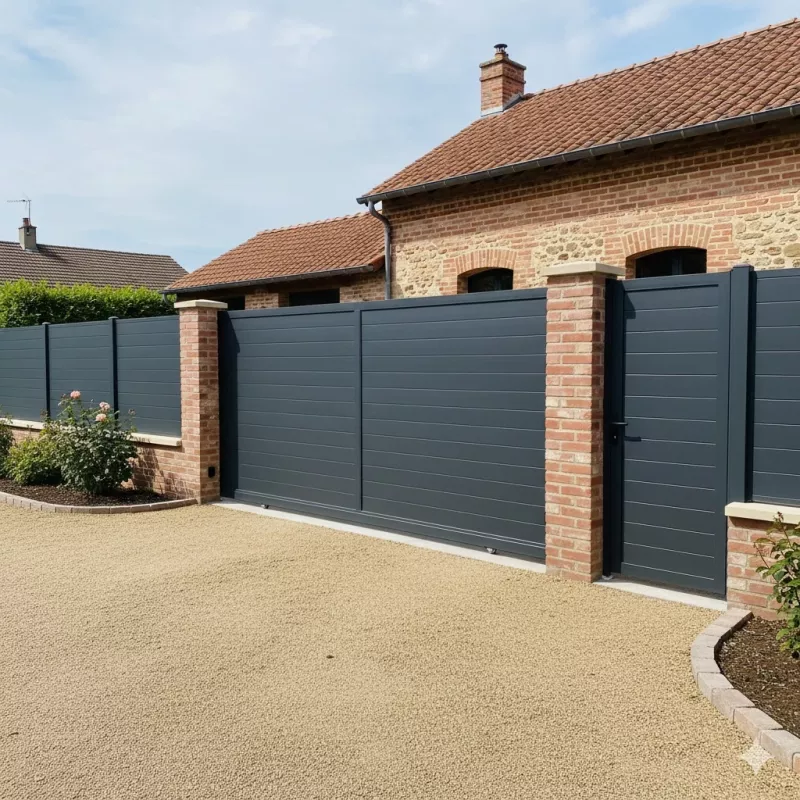 Portail et cloture en gris anthracite - omniservici paysagisme