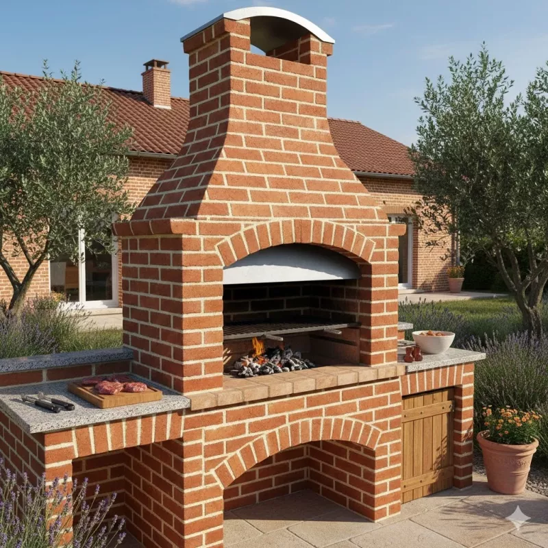 Barbecue en pierre rouge de toulouse - omniservici paysagisme