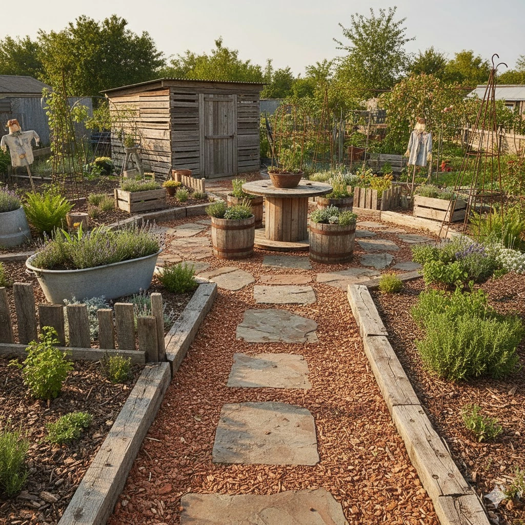 Aménagement de jardin avec materiaux de récupération - omniservici paysagisme