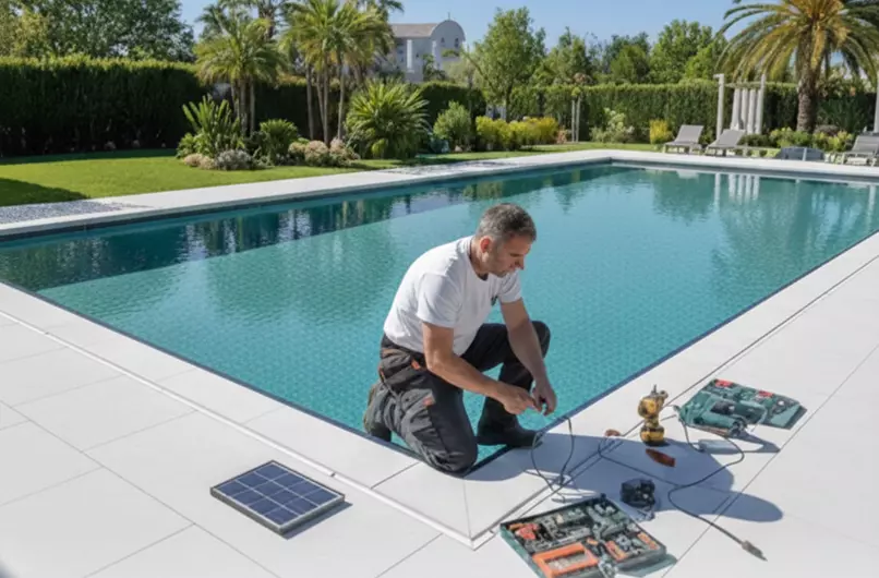 Installation d’un volet roulant solaire ou d’une bâche à bulles pour minimiser les déperditions thermiques.